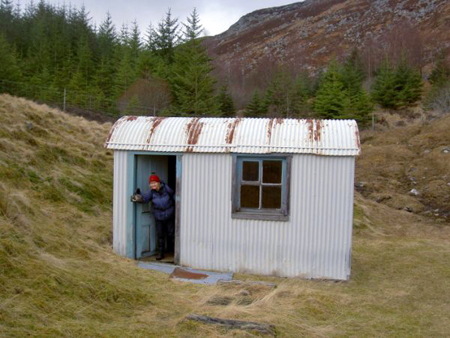 "Tea anyone?" Clare at the stalkers bothy on the climb up to Beinn a'Chuallaich.